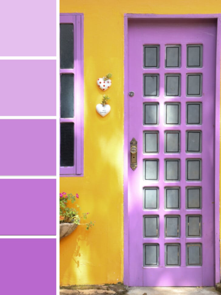 Evin girişinde leylak rengi kapı